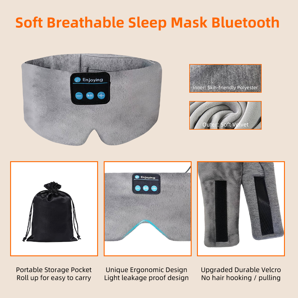 Sleep Headphones Breathable Bluetooth 5.0 Headband Sleeping  Headphones,Bluetooth 5.0 Wireless Music Eye Mask,for Side Sleepers Women  Men Office Gadgets Unique Gifts,with Adjustable Strap/Blue 